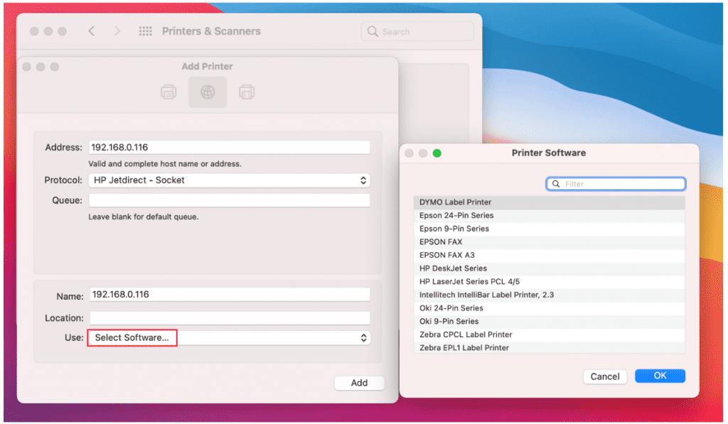 Steps for MAC system to add the printer5