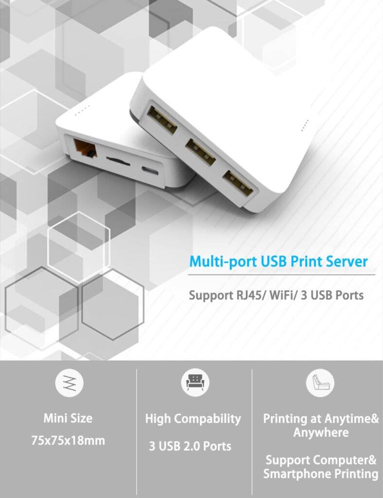 3 USB Port WiFi Wireless Network Print Server