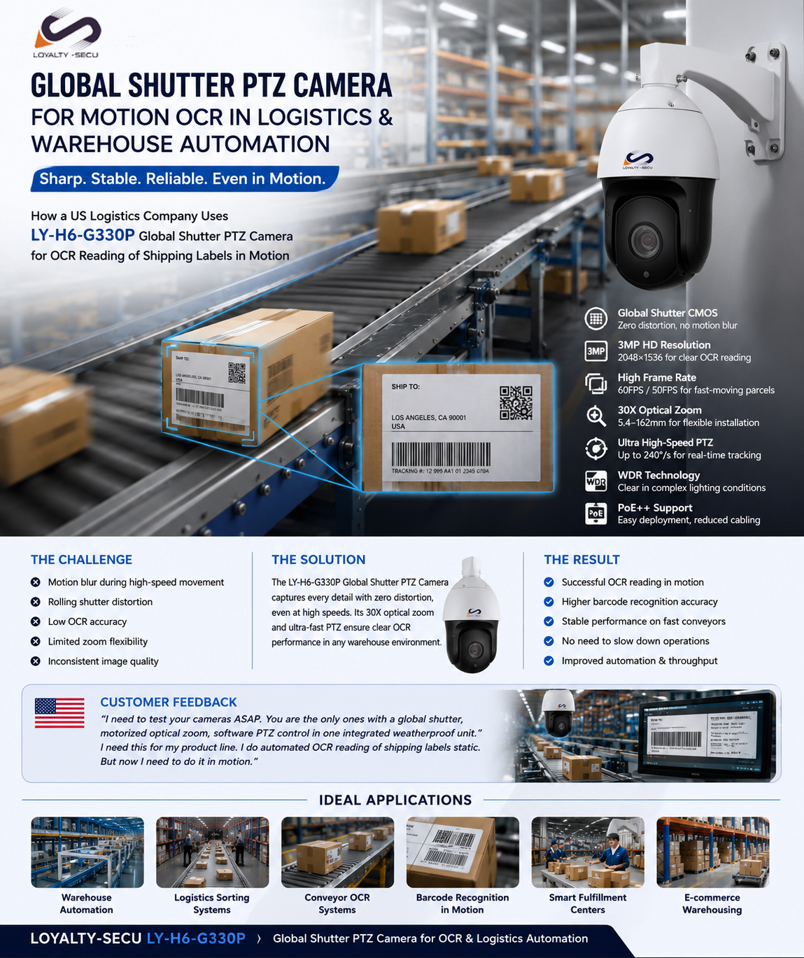 6-inch High-Speed 30X PTZ POE IP Camera with Global Shutter for Machine Vision, Motion Analysis & In-Motion OCR Shipping Label Reading - Image 11