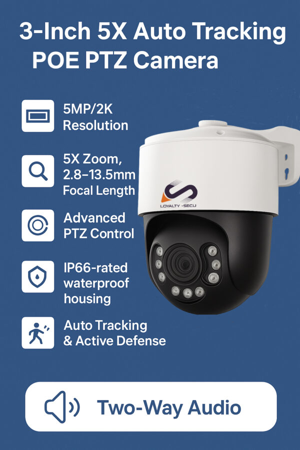 LOYALTY-SECU LY-MIP-P55 | 5MP Mini 3-Inch HD-IP PTZ Camera, 5X Optical Zoom, Auto Tracking, Active Defense, Full Metal Housing, PoE - Image 3