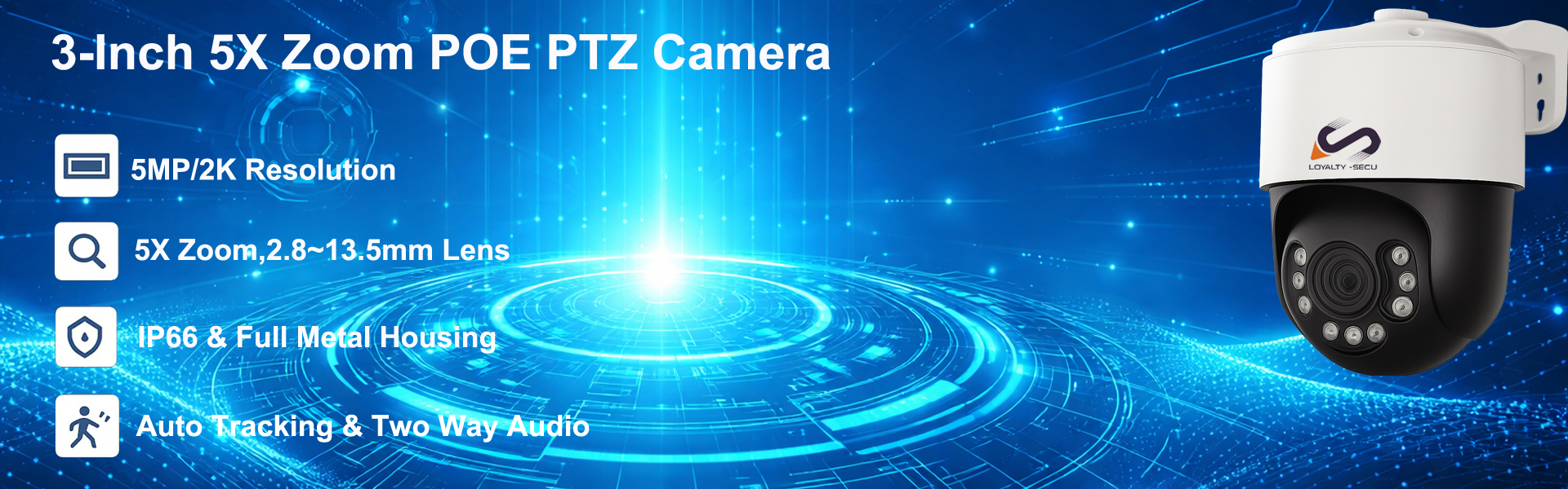 OYALTY-SECU 5MP Mini 3-Inch HD-IP PTZ Camera, 5X Optical Zoom, Auto Tracking, Active Defense, Full Metal Housing, PoE New Arrival