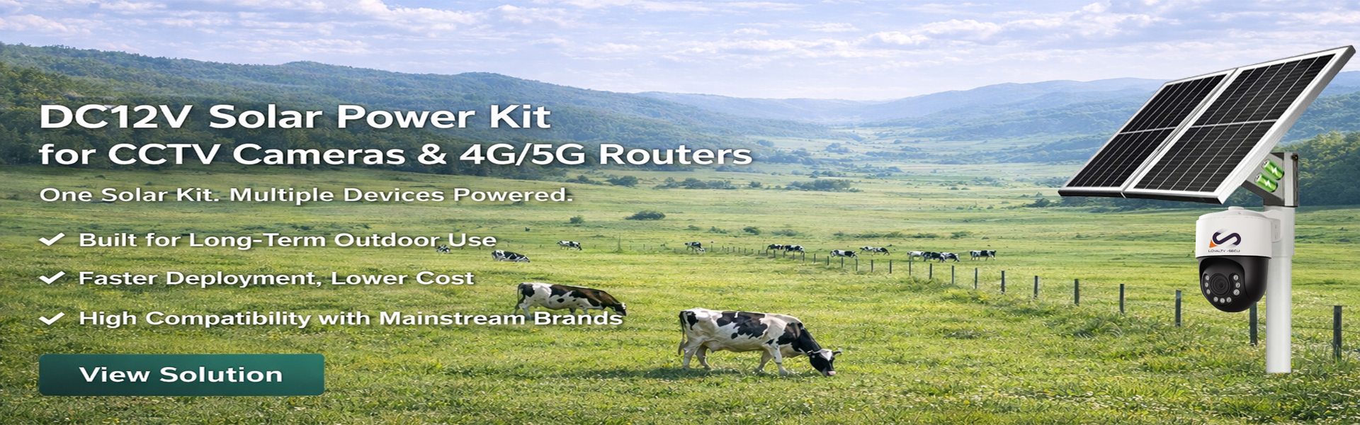 DC12V Solar Power Kit for CCTV Cameras & 4G 5G Router LOYALTY-SECU