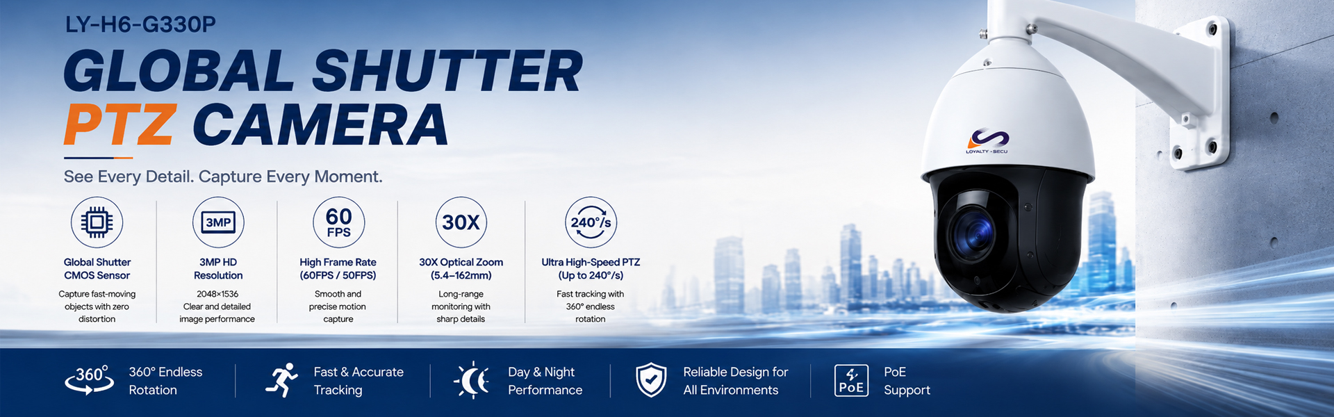 6Inch High Speed 30X PTZ IP Camera with Global Shutter for Machine Vision & In Motion OCR