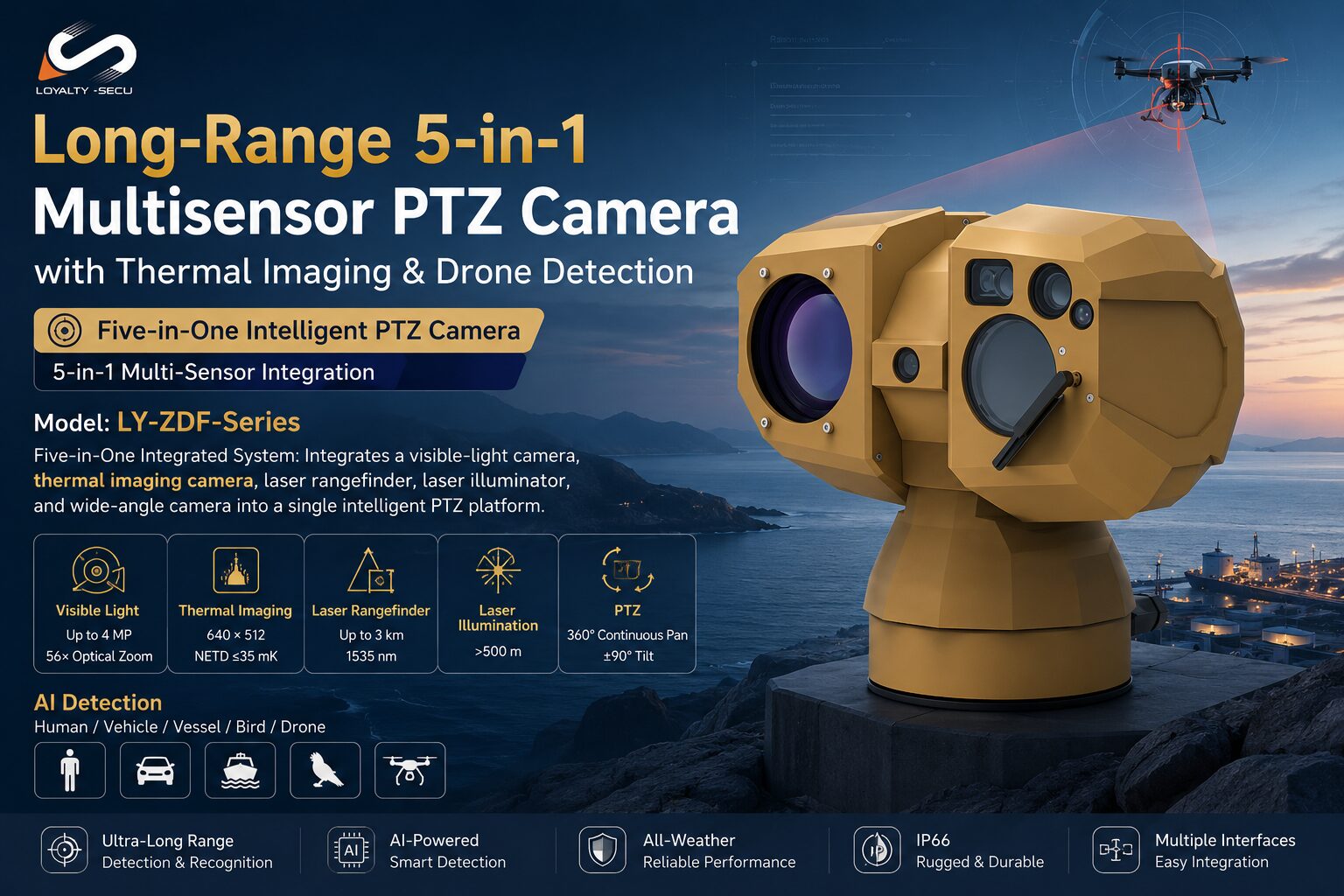 Long-Range 5-in-1 Multisensor PTZ Camera with Thermal Imaging & Drone Detection - Image 9