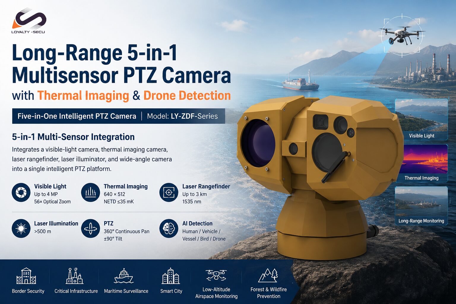 Long-Range 5-in-1 Multisensor PTZ Camera with Thermal Imaging & Drone Detection - Image 8